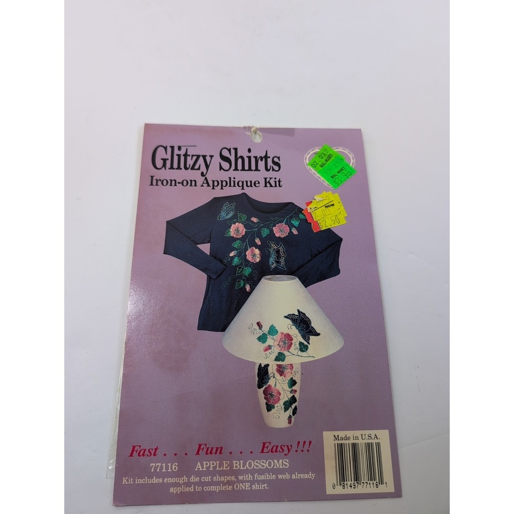 VINTAGE GLITZY SHIRTS IRON ON APPLIQUE KIT APPLE BLOSSOMS METALLIC 77116 DIE CUT